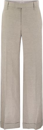 Brunello Cucinelli Brunello Cucinelli Womens Flared Loose-fitting Trousers In Sparkling Linen Twill With Necklace - Tan - Size EU 44 (Womens)