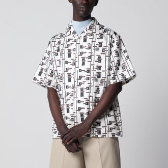 Prada Camicia con stampa Naturale/Bordeaux in misto seta