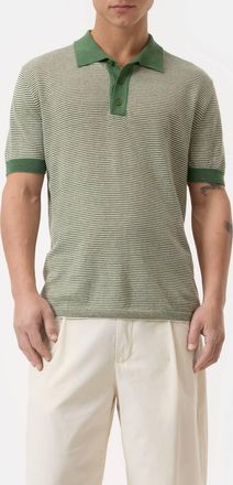 Closed Striped Linen Blend Polo Shirt In Ranger Green