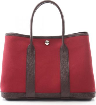 Herm&egrave;s Bordeaux Brown Canvas Toile Officier Buffalo Leather Tote Bag (Pre-Owned)