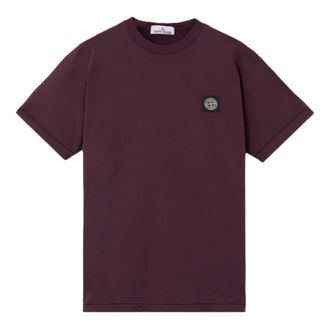 Stone Island T-Shirts, male, Purple, Size: 2XL Cotton Crew Neck T-Shirt