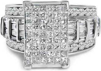 House of Brilliance 14K Gold 2.0 Cttw Mixed-Cut Diamond Composite Cluster Ring in White Gold at Nordstrom, Size 9.5