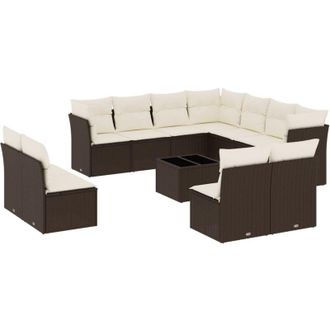 vidaXL Set De Sof&aacute;s De Jard&iacute;n Y Cojines 12 Pzas Rat&aacute;n Sint&eacute;tico Marr&oacute;n Vidaxl