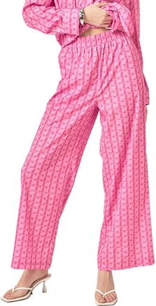 English Factory Leaf Print Wide Leg Pants in Pink at Nordstrom Rack, Size X-Small