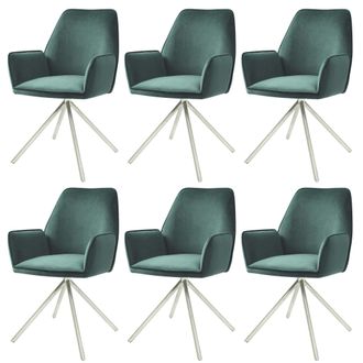 Hhg Nunca Usado] Juego De 6 Sillas De Comedor Hhg 851, Silla De Cocina Apoyabrazos, Giratoria Auto Posici&oacute;n, Terciopelo Mvg, Verde, Acero Inoxidable