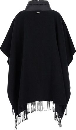 Herno Womens Poncho High-Neck Black Wool And Nylon Coat