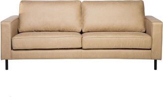Beliani Sof&aacute; De Piel Sint&eacute;tico Beige 3 Plazas Patas De Metal Respaldo Tapizado Estilo Minimalista Moderno Savalen