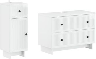 vidaXL Juego De Gabinete De Ba&ntilde;o De 2 Piezas Ede Blanco Brillante Vidaxl