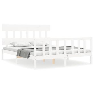 Berkfield Home Bed Frame with Headboard White 160x200 cm Solid Wood
