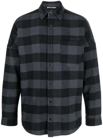 Palm Angels Black Check Pattern Cotton Shirt