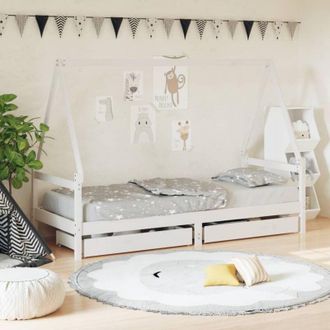 vidaXL Giroletto Bambini con Cassetti Bianco 90x200cm Massello di Pino - Vidaxl