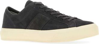Tom Ford Mens Blue Suede Cambridge Sneakers Anthracitecream