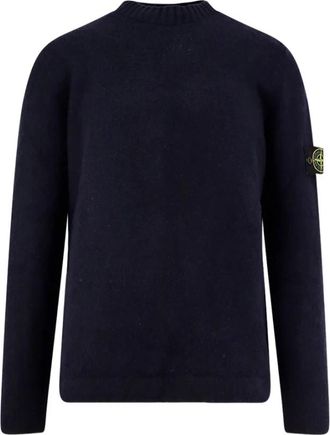Stone Island Trui met ronde hals en logopatch - Heren - Ronde hals truien - Blauw - 3XL - Truien & Vesten