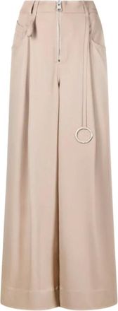 The Attico Wide Trousers, female, Beige, Size: XS Twill Wool Pants