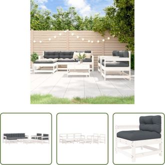 vidaXL Divani da esterno - Set Divani da Giardino 7pz con Cuscini in Legno Massello Bianco