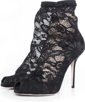 Dolce & Gabbana Pre-owned Womens & Stretch lace sock ankle boots. - Black Nylon - Size EU 37