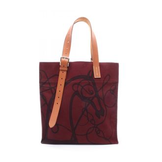Herm&egrave;s Bordeaux Brown Canvas Leather Tote Bag (Pre-Owned)