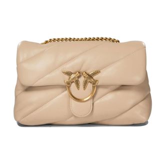 Pinko Pinko - Love Puff Classic Gewatteerde Crossbody Tas - Dames - Tassen - Beige - Maat: ONE Size Leer