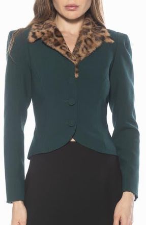 Alexia Admor Sabrina Faux Fur Notch Collar Blazer in Emerald at Nordstrom Rack, Size 10