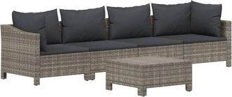 vidaXL Set De Muebles De Jard&iacute;n 5 Pzas Y Cojines Rat&aacute;n Sint&eacute;tico Gris Vidaxl