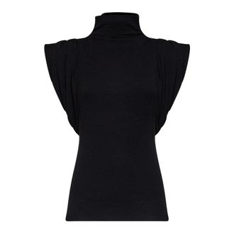 MUGLER Tops, Dames, Zwart, XS, Wol, Top met Drap&eacute; Trechterhals