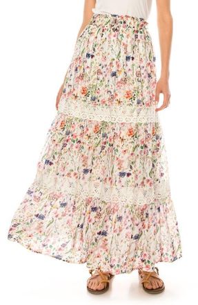 A Collective Story Floral Print Crochet Trim Maxi Skirt in Bright White at Nordstrom, Size X-Large