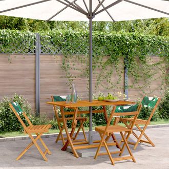 vidaXL Vidaxl - Sillas De Jard&iacute;n Reclinables 4 Uds Madera Maciza Y Tela Verde
