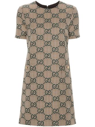 Gucci GG-jacquard wool dress - women - Wool/Silk/Acetate - 42 - Neutrals