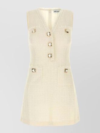 Self Portrait boucle mini dress decorative buttons pockets
