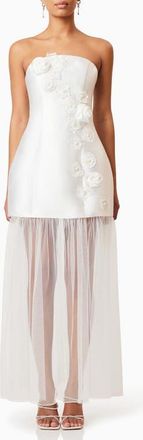 Elliatt Oleander Floral Appliqu&eacute; Strapless Cocktail Minidress with Removable Sheer Maxi Skirt in Ivory at Nordstrom, Size X-Large