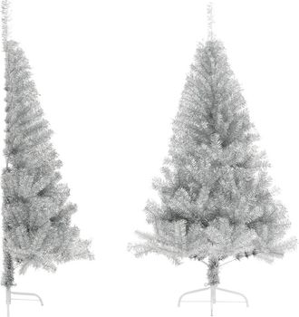 vidaXL Medio &Aacute;rbol De Navidad Artificial Con Soporte Pet Plata 180 Cm Vidaxl