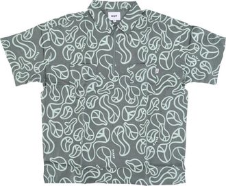 HUF Shirts, female, Green, Size: M Stylish Short Sleeve Zip Work Shirt