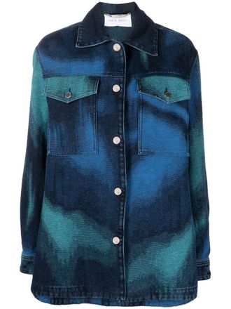Alberta Ferretti abstract-print long-sleeve denim jacket - women - Cotton/Polyester - 44 - Blue