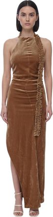 Off-white Brown Halter Neck Maxi Dress