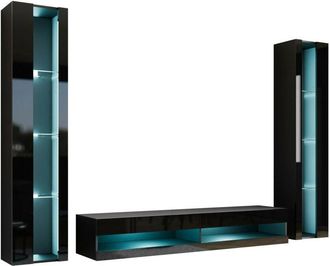 Mirjan24 Mobilier1 - Conjunto De Sal&oacute;n Venenou 112, Negro + Negro Brillante