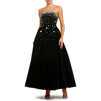 Mac Duggal Embellished Velvet Strapless A Line Ankle Dress in Black at Nordstrom, Size 10