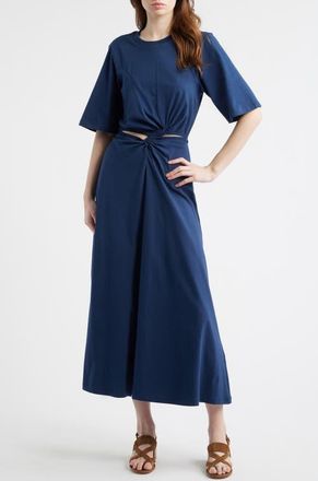 Farm Rio Waist Cutout Cotton Knit Dress in Dark Blue at Nordstrom, Size Xx-Small