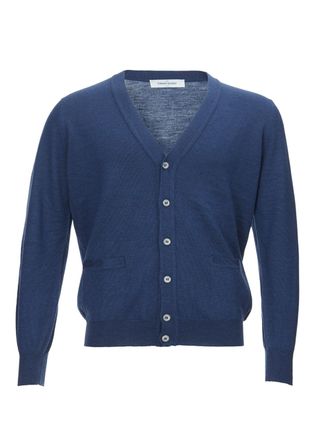 Gran Sasso Elegant Blue Wool Cardigan with Mens Pockets