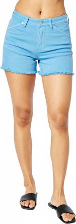 Judy Blue Mid-Rise Garment Dyed Frayed Hem Shorts In Blue