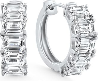 Pompeii3 2 - 6 Ct Emerald Cut Diamond Hoops 14k Gold Lab Grown Womens Earrings 5/8