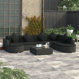 vidaXL Set Muebles De Jard&iacute;n Y Cojines 8 Piezas Rat&aacute;n Sint&eacute;tico Negro Vidaxl
