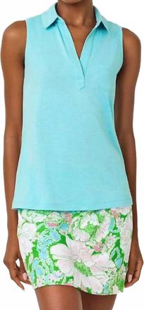 Lilly Pulitzer Dune Upf 50+ Sleeveless Polo In Heathered Capri Blue