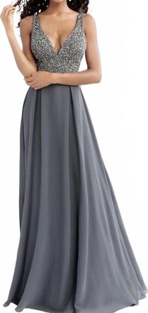 Jovani Embellished Sheer Corset Prom Gown In Charcoal Grey