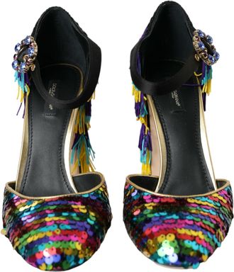 Dolce & Gabbana Multicolor Sequin Crystal Mary Jane Womens Shoes