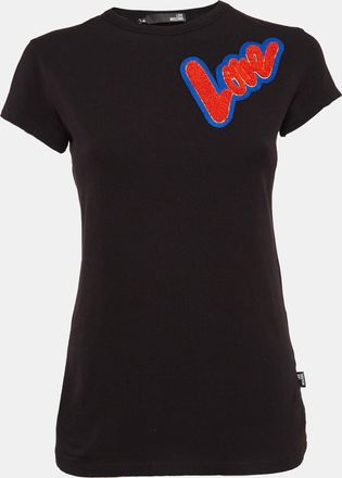 Love Moschino Black Cotton Knit Love Patch Detail T-Shirt