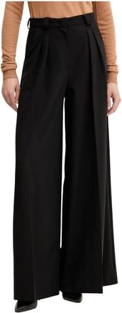 Simona Corsellini Broeken, Dames, Zwart, L, Polyester, Broek met wijde pijpen en plooien