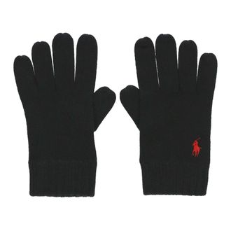 Ralph Lauren Accessoires, Heren, Zwart, ONE Size, Wol, Zwarte Wol Handschoenen met Iconisch Pony Borduurwerk