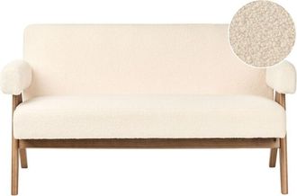 Beliani 2 Seater Sofa Retro Living Room Boucle Upholstery Wooden Legs Off-White and Dark Brown Tamre