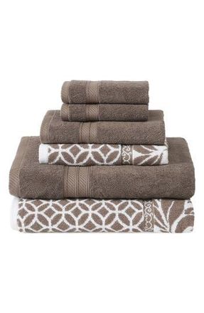 Modern Threads Trefoil Filigree Reversible Yarn-Dyed Jacquard 6-Piece Towel Set in Mocha at Nordstrom Rack