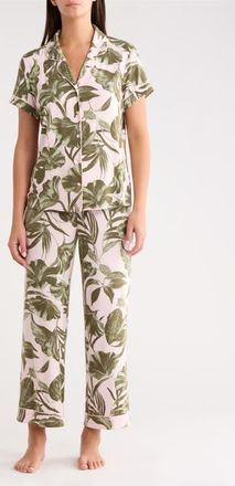 Nordstrom Moonlight Eco Crop Pajamas in Pink- Olive Sketch Tropic at Nordstrom, Size X-Small